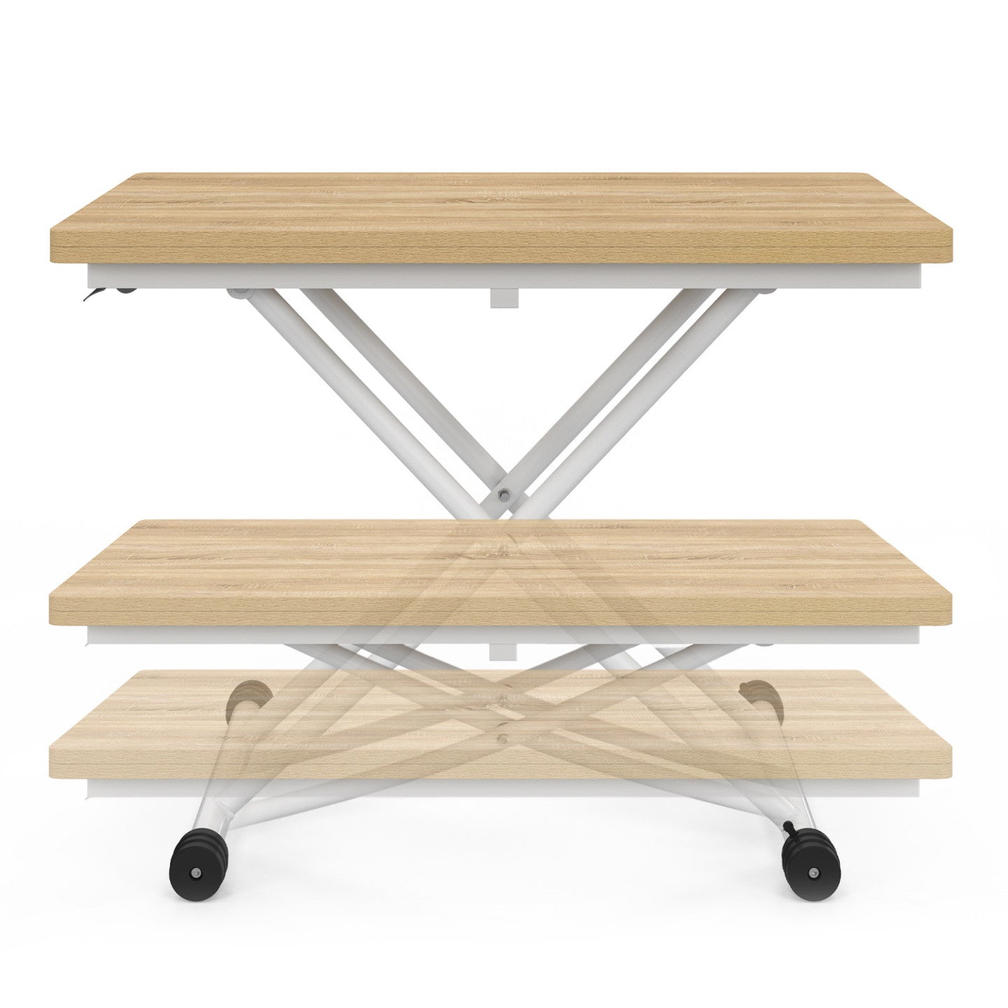 IDMarket - Mesa de centro URBANA, convertible en mesa de comedor, con tablero de madera de haya y base blanca