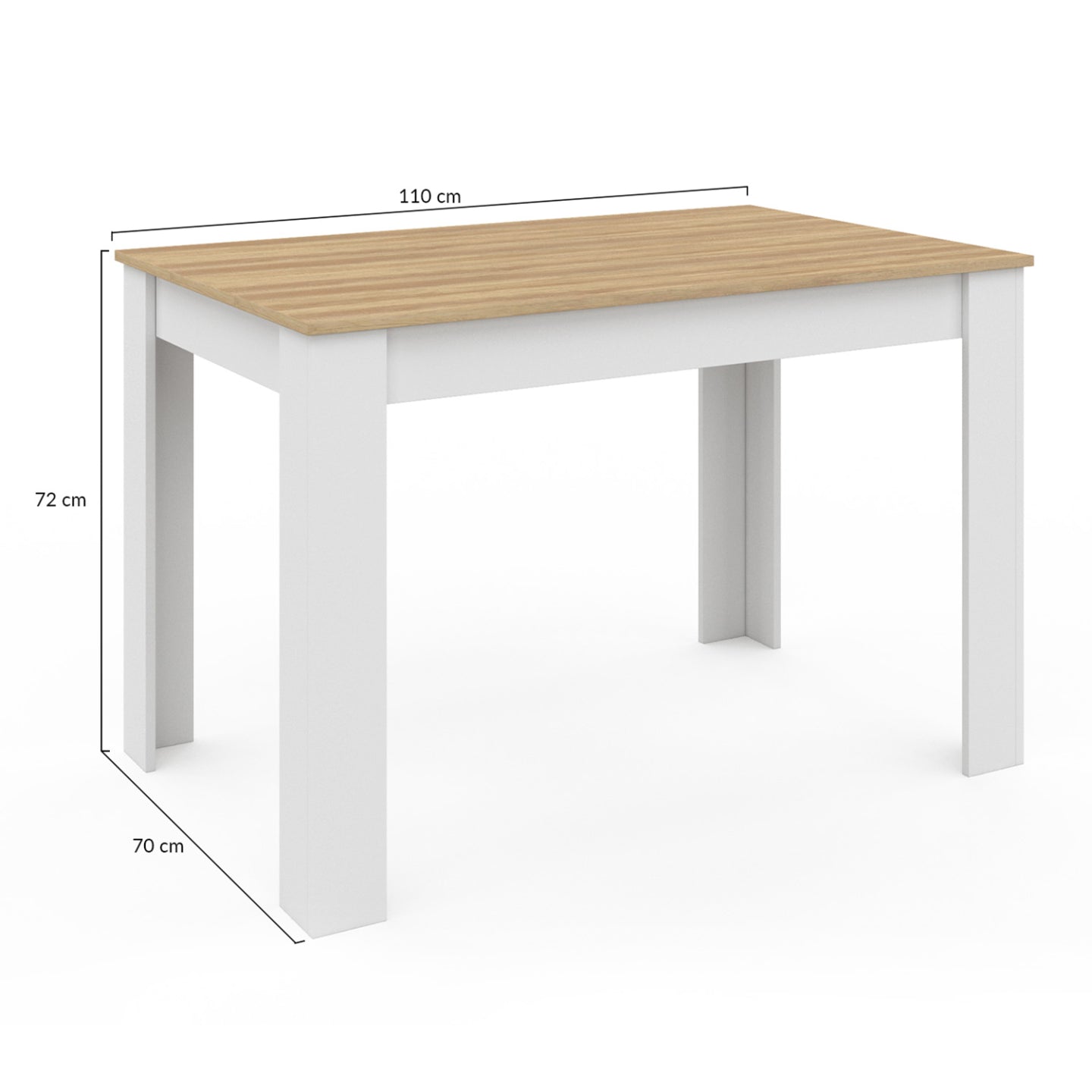 IDMarket - Mesa de comedor ROZY para 4 personas con patas blancas y tablero de madera de 110 cm