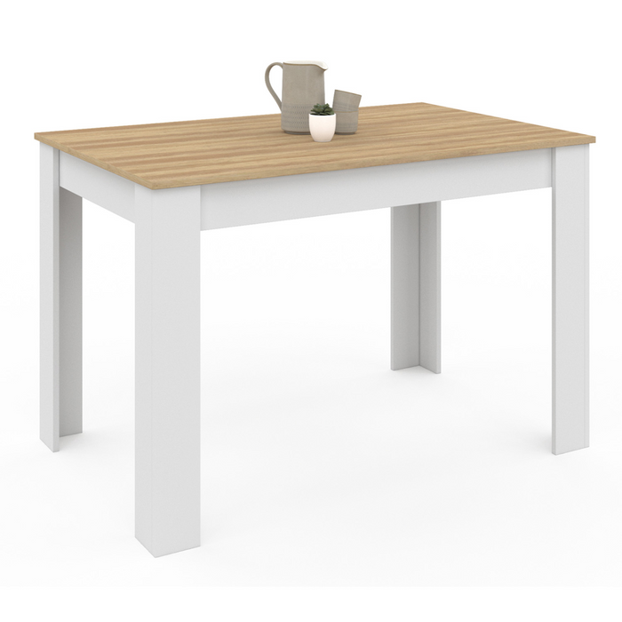 IDMarket - Mesa de comedor ROZY para 4 personas con patas blancas y tablero de madera de 110 cm