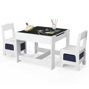 IDMarket - Mesa de dibujo reversible + 2 sillas GABRIEL blancas con compartimentos portaobjetos