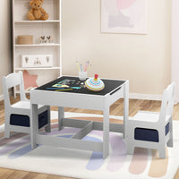 IDMarket - Mesa de dibujo reversible + 2 sillas GABRIEL blancas con compartimentos portaobjetos