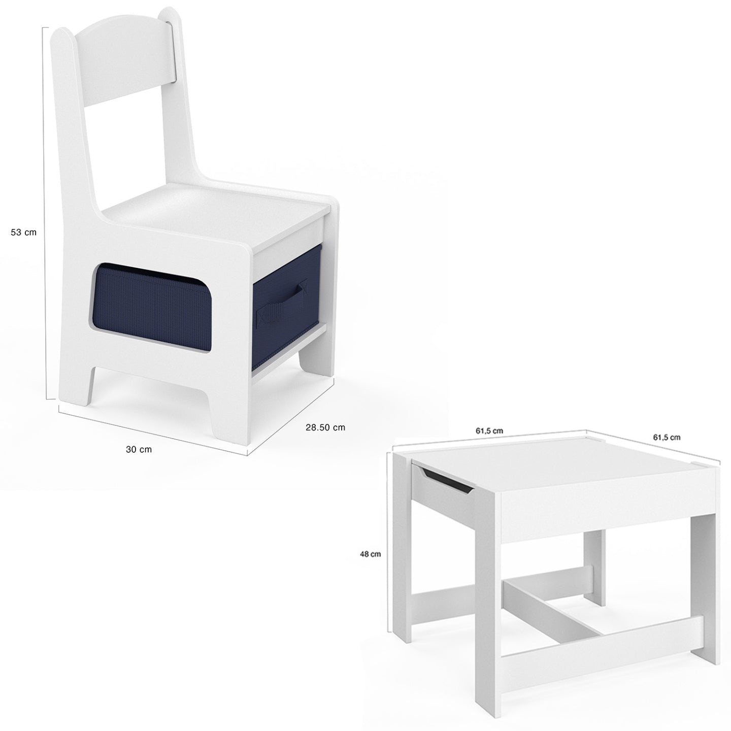 IDMarket - Mesa de dibujo reversible + 2 sillas GABRIEL blancas con compartimentos portaobjetos