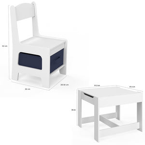 IDMarket - Mesa de dibujo reversible + 2 sillas GABRIEL blancas con compartimentos portaobjetos