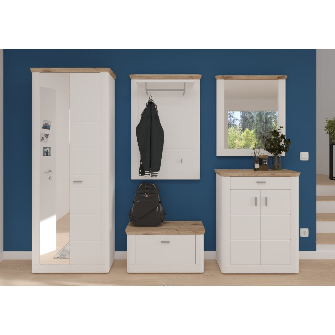 Mobile per scarpe CAMPAGNA bianco opaco con specchio – 2 porte, 6 scaffali