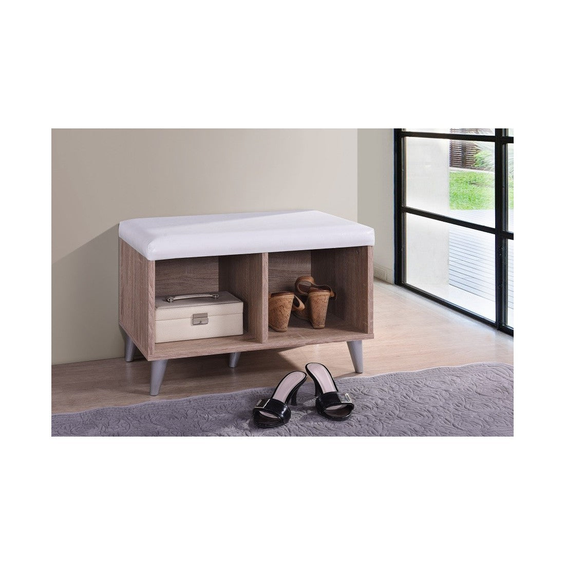 Mobile per scarpe SIDE con 2 scomparti larghi, colore quercia Sonoma e bianco.