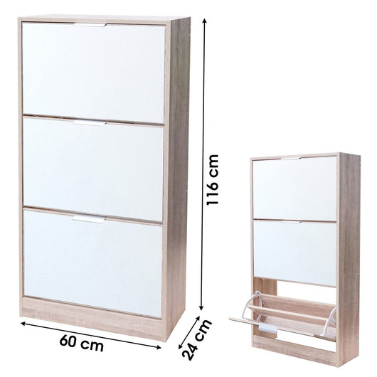 Mobile per scarpe stile design – Colore rovere chiaro con facciata a specchio – 60x24x116 cm – Collezione REFLEXIO