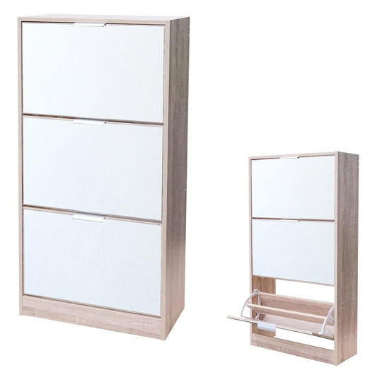 Mobile per scarpe stile design – Colore rovere chiaro con facciata a specchio – 60x24x116 cm – Collezione REFLEXIO