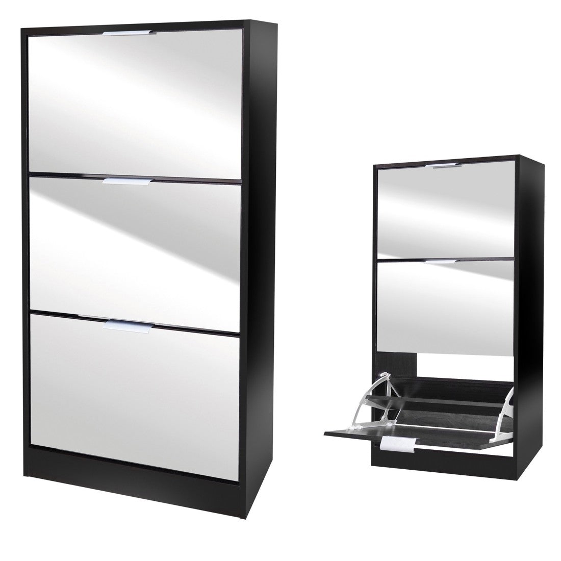 Mobile per scarpe stile design - Colore nero con facciata a specchio - 60x24x116 cm - Collezione REFLEXIO