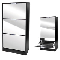 Mobile per scarpe stile design - Colore nero con facciata a specchio - 60x24x116 cm - Collezione REFLEXIO