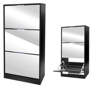 Mobile per scarpe stile design - Colore nero con facciata a specchio - 60x24x116 cm - Collezione REFLEXIO