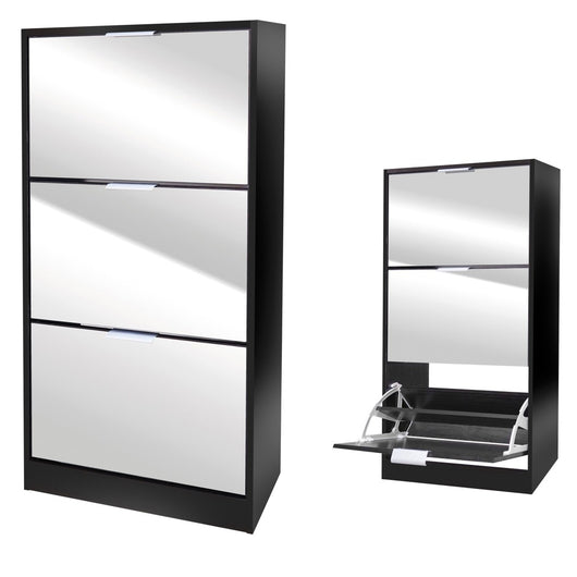 Mobile per scarpe stile design - Colore nero con facciata a specchio - 60x24x116 cm - Collezione REFLEXIO
