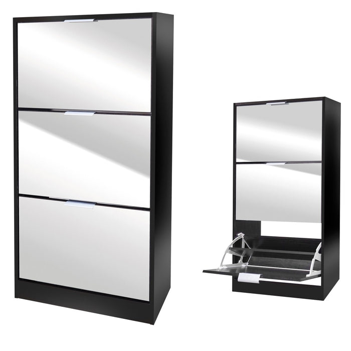 Mobile per scarpe stile design - Colore nero con facciata a specchio - 60x24x116 cm - Collezione REFLEXIO