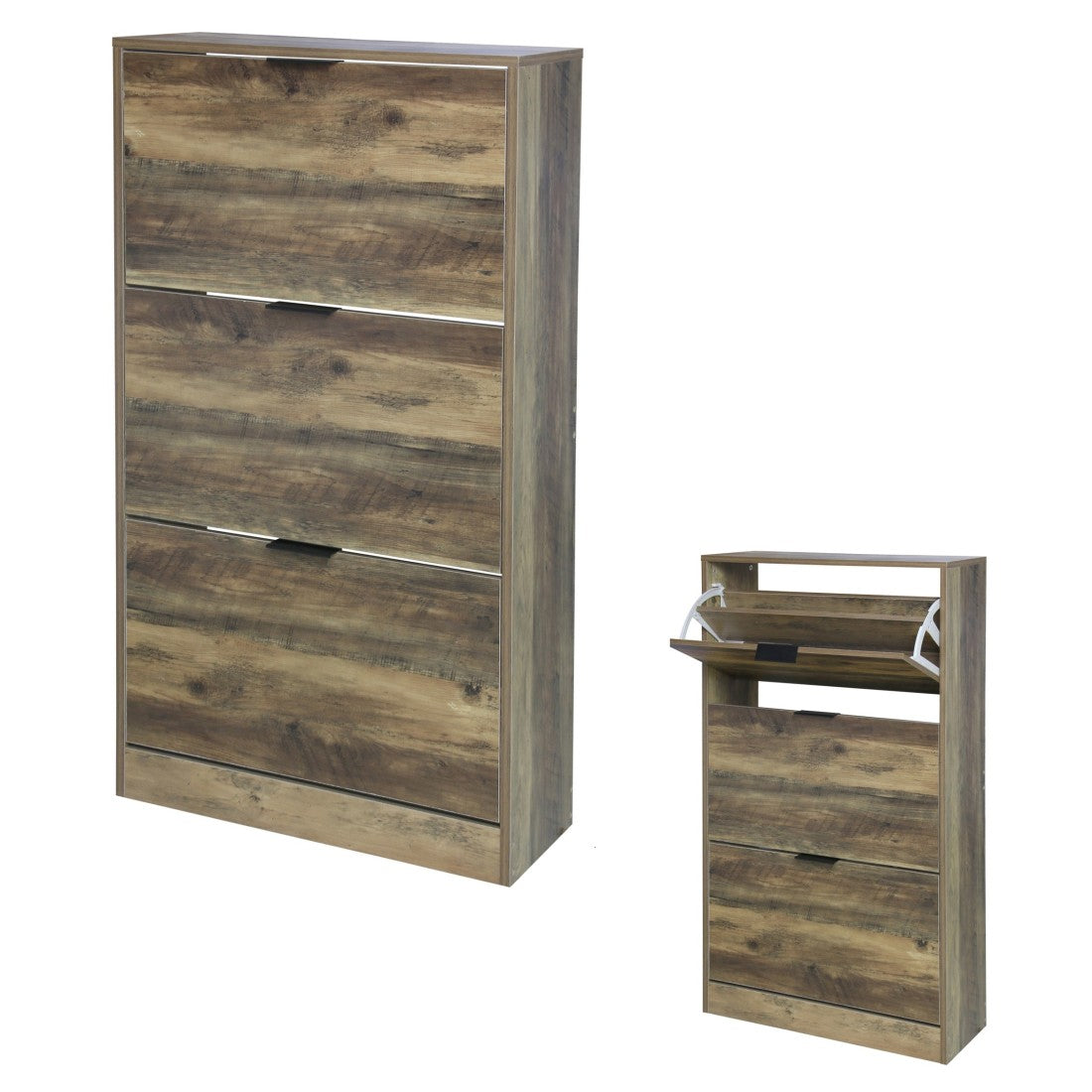 Mobile porta scarpe stile rustico collezione JAYCE - Colore rovere invecchiato, dimensioni 63x24x117 cm