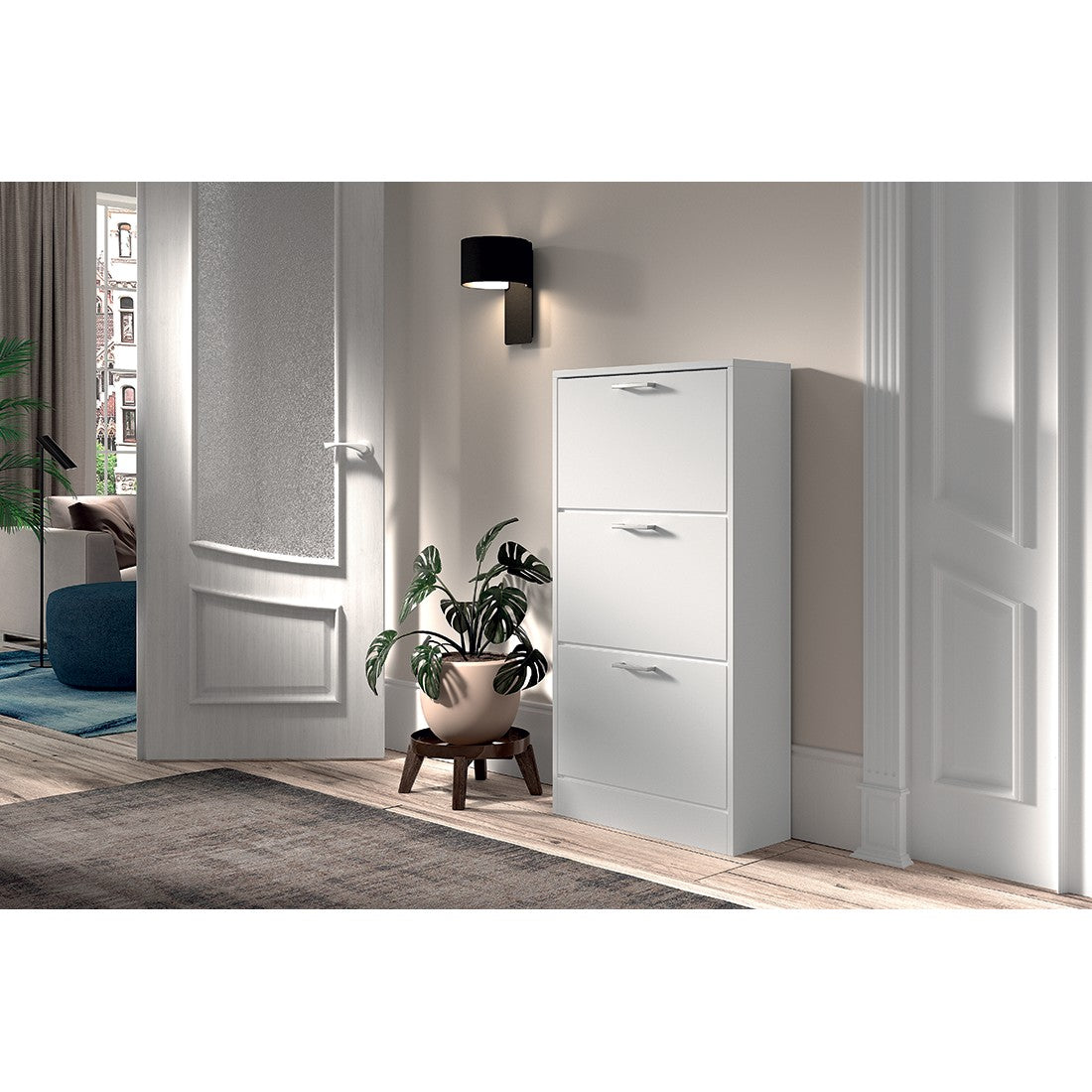 Mobile portascarpe verticale ERA, 3 cassetti colore bianco