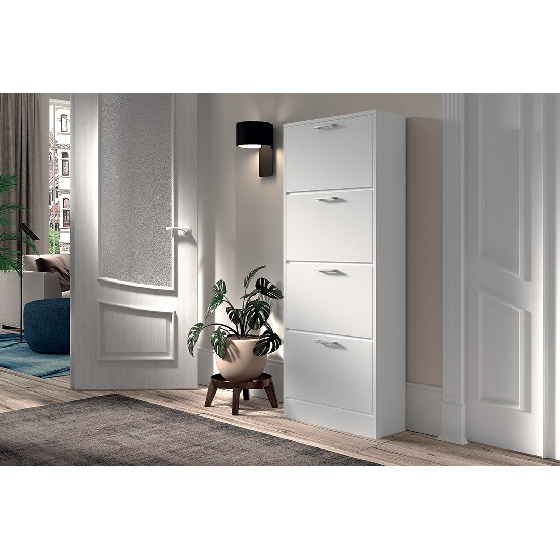 Mobile portascarpe verticale ERA, 4 cassetti colore bianco