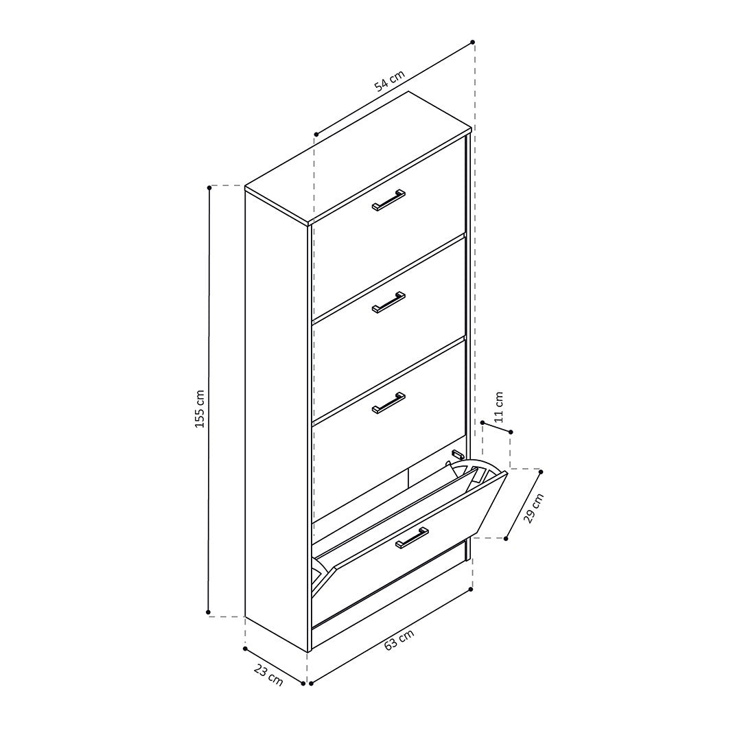 Mobile porta scarpe verticale ERA, 4 cassetti colore rovere sonoma
