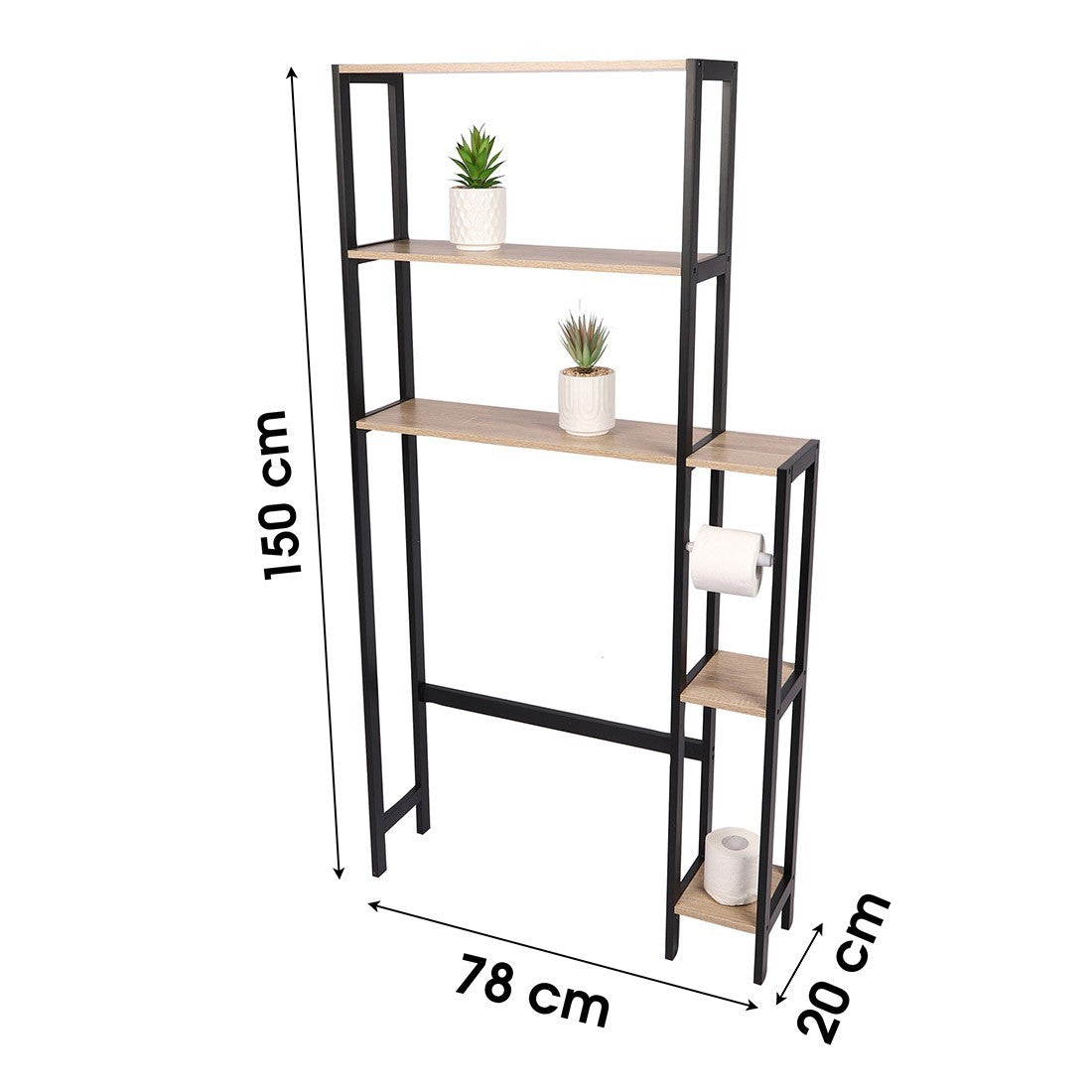 Mobiletto contorno WC HOLBORN in quercia e nero con scaffali - Design industriale e pratico