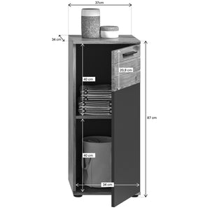 Mobile contenitore a 1 anta - Grigio antracite e rovere chiaro - SELMA