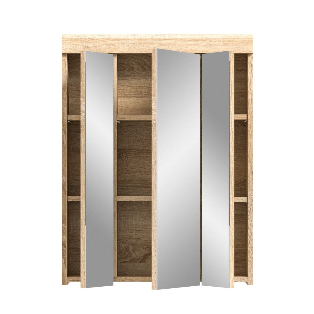 Mobile contenitore con specchio RIDLEY – Bianco e rovere chiaro