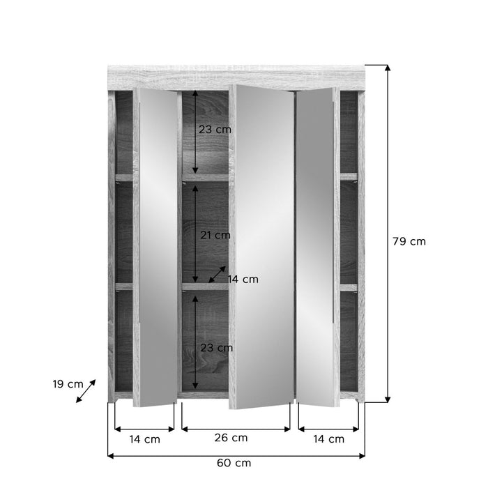 Mobile contenitore con specchio RIDLEY – Bianco e rovere chiaro