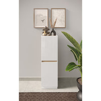 Mobile contenitore FANZY – 2 porte – Bianco lucido & rovere chiaro – Design moderno e funzionale