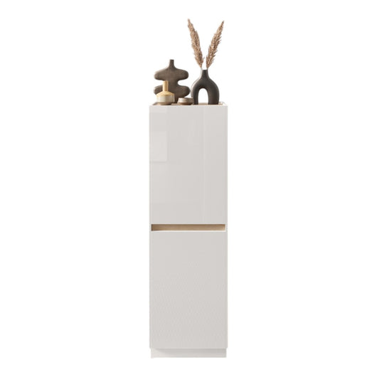Mobile contenitore FANZY – 2 porte – Bianco lucido & rovere chiaro – Design moderno e funzionale