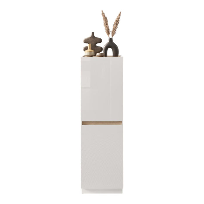 Mobile contenitore FANZY – 2 porte – Bianco lucido & rovere chiaro – Design moderno e funzionale