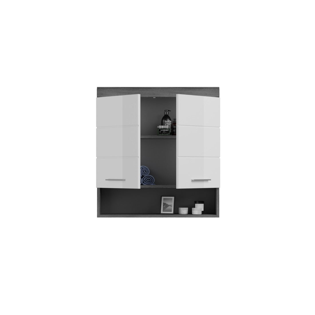 Mobile alto da stoccaggio SCOTT – 2 ante – Grigio scuro e bianco – 74x79x24 cm