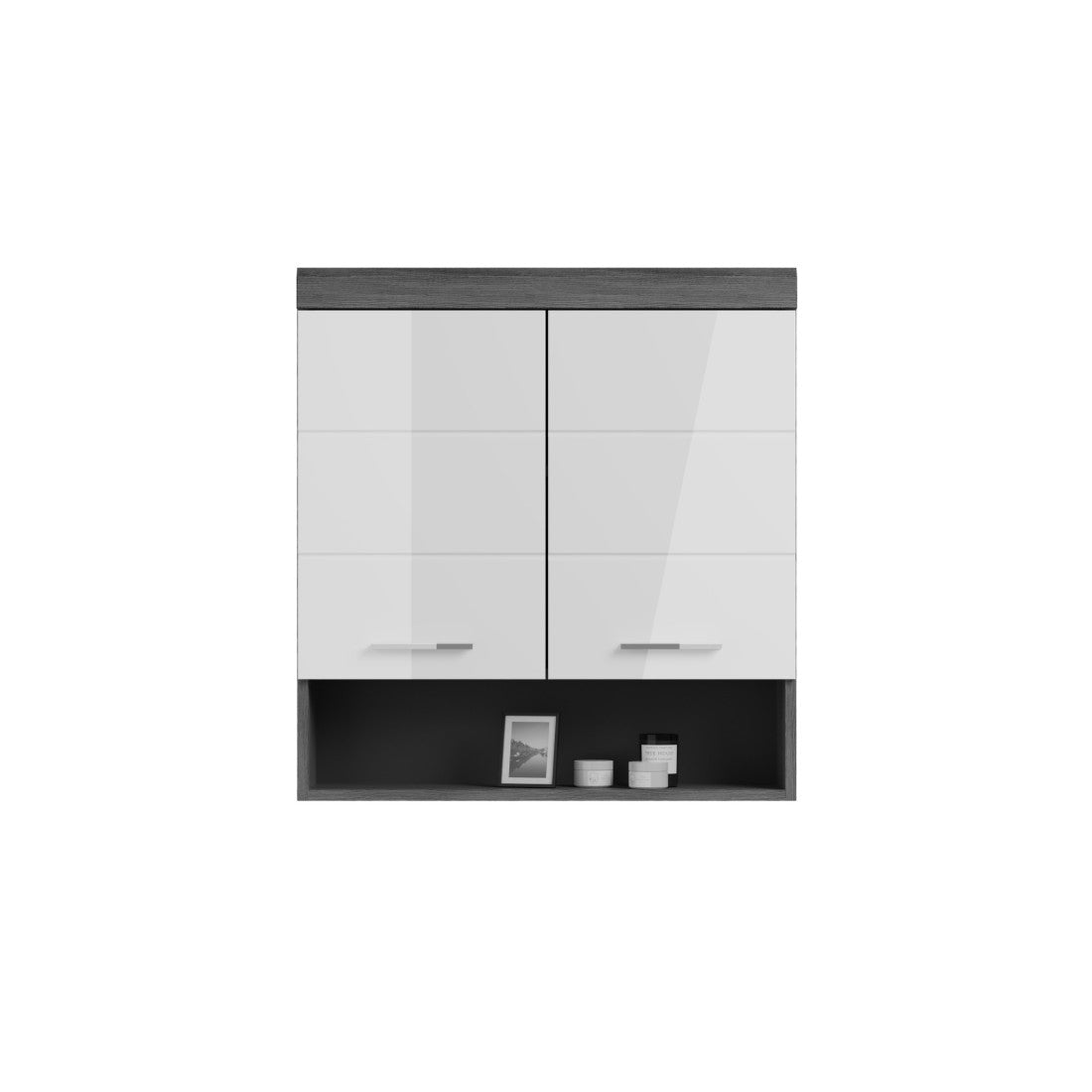 Mobile alto da stoccaggio SCOTT – 2 ante – Grigio scuro e bianco – 74x79x24 cm