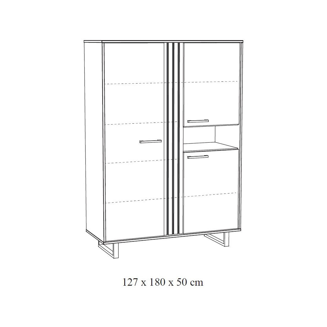 Mobile da rangimento XL con piedi in metallo, colore nero e quercia, collezione LOFT, grande capacità di stoccaggio.