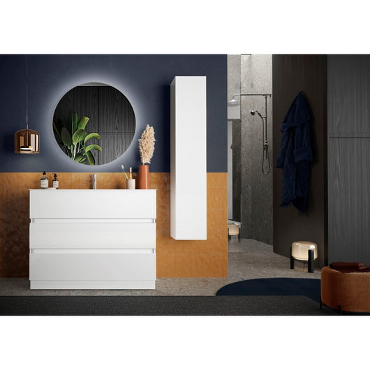 Mobile da bagno con 1 lavabo e 3 cassetti, lunghezza 82 cm, collezione VIENNA. Colore bianco lucido.