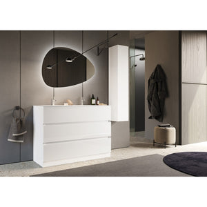 Mobile da bagno con due lavabi e 3 cassetti, collezione VIENNA. Colore bianco lucido.