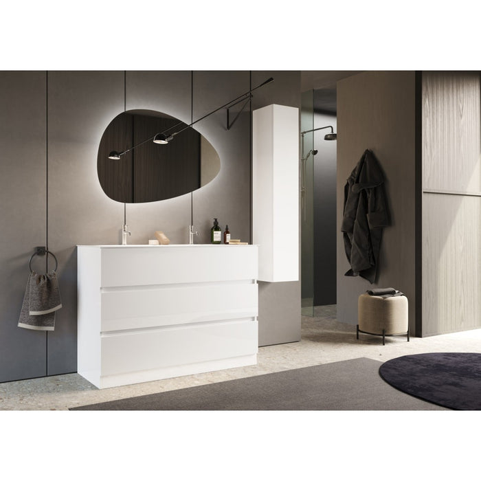 Mobile da bagno con due lavabi e 3 cassetti, collezione VIENNA. Colore bianco lucido.