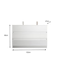 Mobile da bagno con due lavabi e 3 cassetti, collezione VIENNA. Colore bianco lucido.