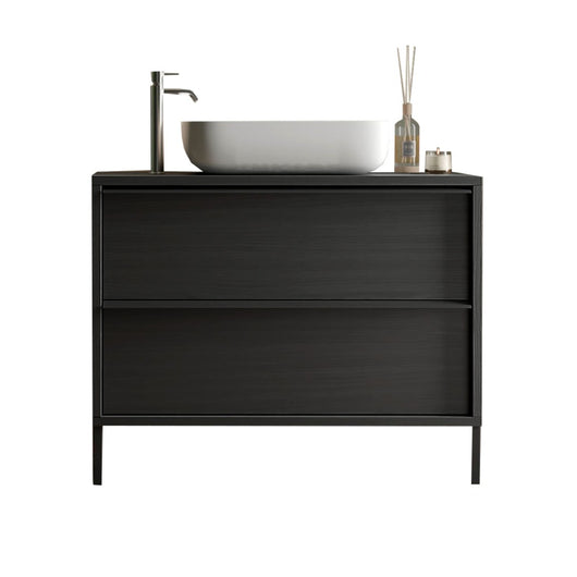 Mobile da bagno con lavandino e 2 cassetti, collezione FRASSI. Colore nero cenere.
