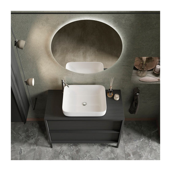 Mobile da bagno con lavandino e 2 cassetti, collezione FRASSI. Colore nero cenere.