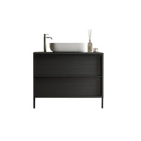 Mobile da bagno con lavandino e 2 cassetti, lunghezza 92cm, collezione FRASSI. Colore nero cenere.