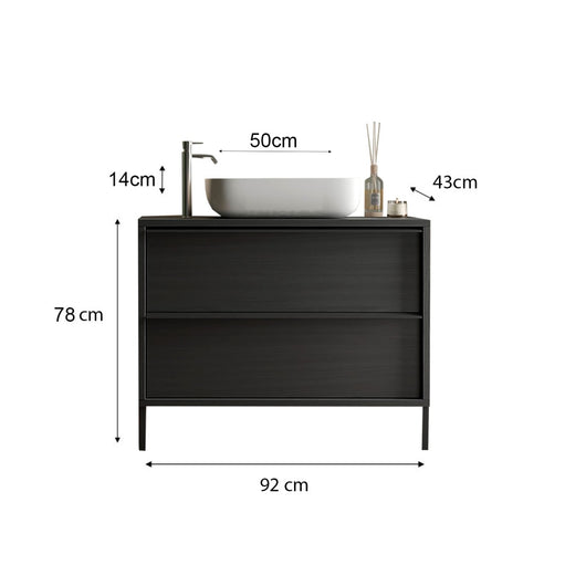 Mobile da bagno con lavandino e 2 cassetti, lunghezza 92cm, collezione FRASSI. Colore nero cenere.