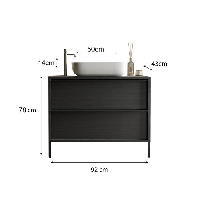 Mobile da bagno con lavandino e 2 cassetti, lunghezza 92cm, collezione FRASSI. Colore nero cenere.