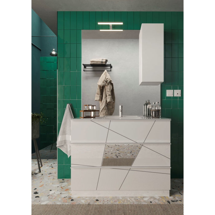 Mobile da bagno con un lavabo e 3 cassetti, collezione VITARIO. Colore bianco lucido.