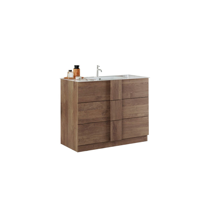Mobile da bagno con un lavabo e 3 cassetti, lunghezza 82cm, collezione FRASSI. Colore rovere chiaro.