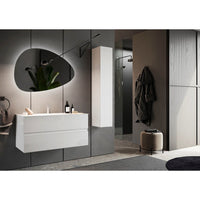 Mobile da bagno sospeso con 1 lavabo e 2 cassetti, collezione VIENNA. Colore bianco lucido.
