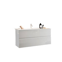Mobile da bagno sospeso con 1 lavabo e 2 cassetti, collezione VIENNA. Colore bianco lucido.