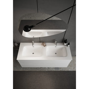 Mobile da bagno sospeso con due lavabi e 2 cassetti, collezione VIENNA. Colore bianco lucido.
