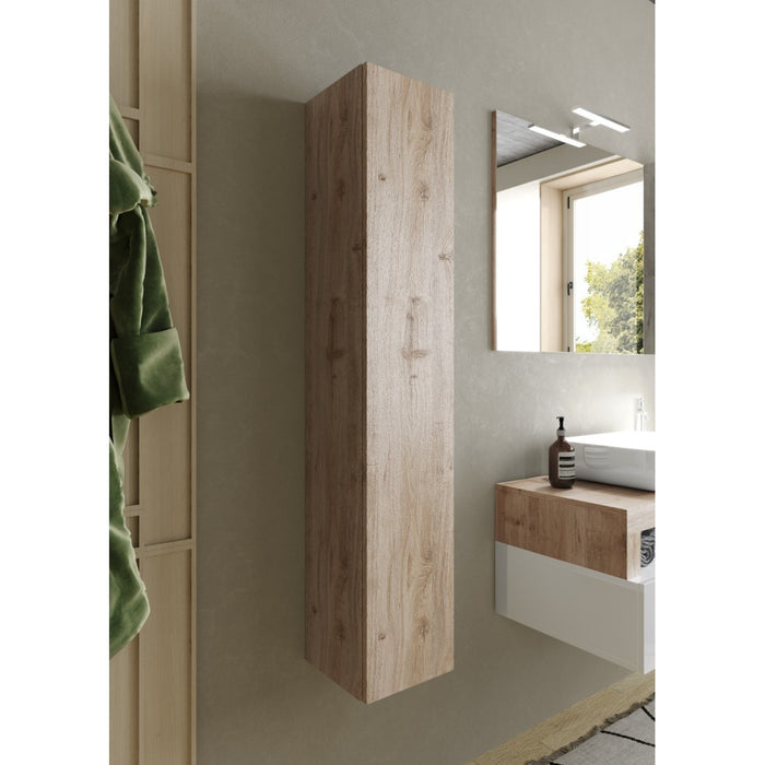 Mobile da bagno sospeso BURA - 1 porta - Rovere chiaro - Design moderno