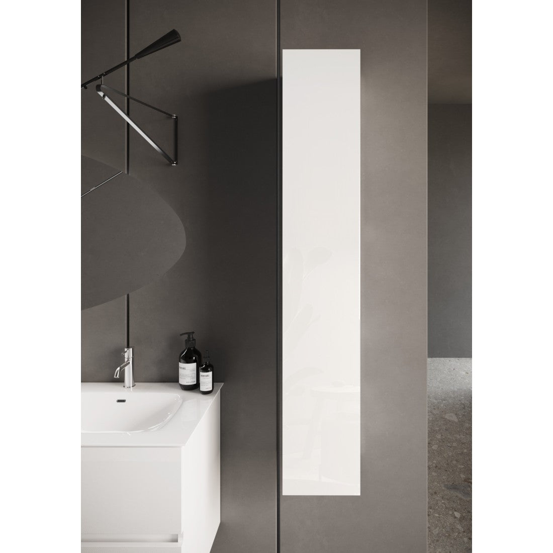 Mobile da bagno sospeso ISORA – 1 porta – Bianco lucido – Design moderno