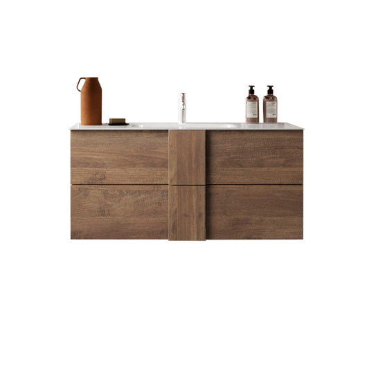 Mobile da bagno sospeso FRASSI - 1 lavabo, 2 cassetti - 101 cm - Color rovere chiaro