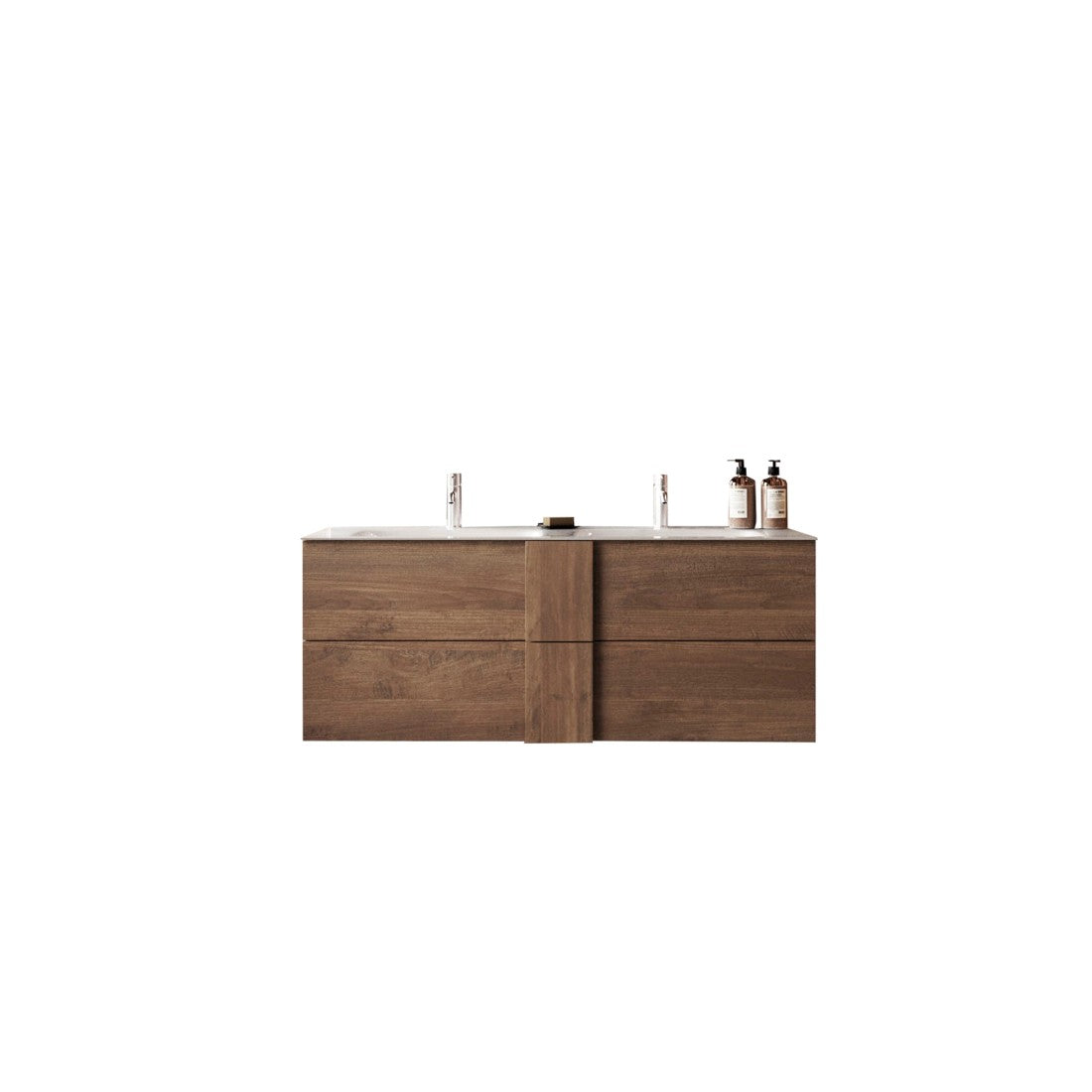 Mobile da bagno sospeso FRASSI – 2 lavabi, 2 cassetti – Colore rovere chiaro – Design moderno