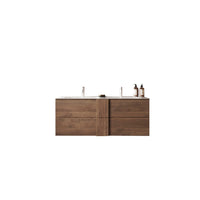 Mobile da bagno sospeso FRASSI – 2 lavabi, 2 cassetti – Colore rovere chiaro – Design moderno