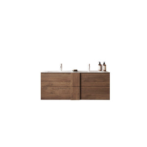Mobile da bagno sospeso FRASSI – 2 lavabi, 2 cassetti – Colore rovere chiaro – Design moderno